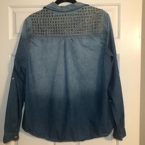 Gold Brass Studded ombré Chambray Button Up